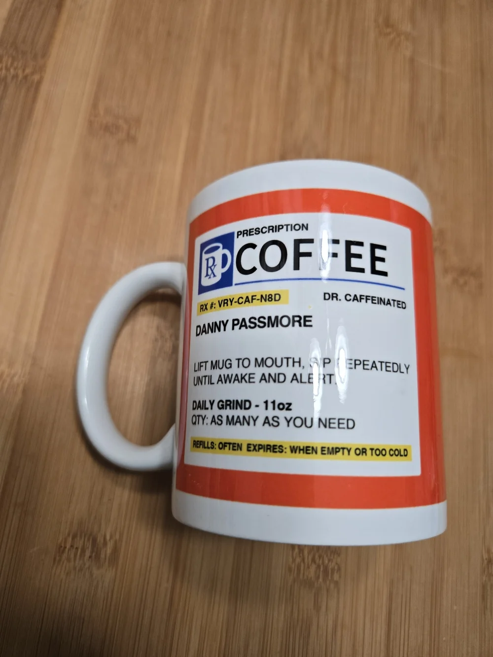 Prescription Coffee Novelty Mug - RX #: VRY-CAF-N8D DR. CAFFEINATED